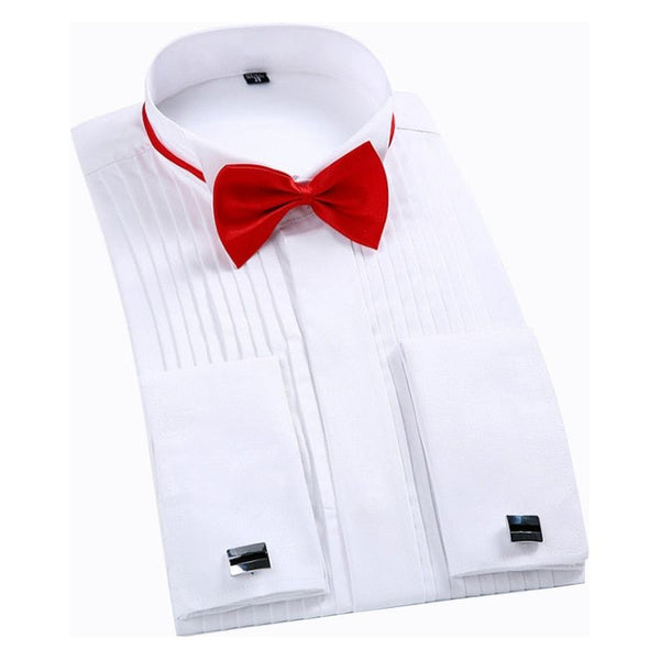 White Men Tuxedo Shirt Regular Fit Plus Size French Cufflinks Long Sleeve Wedding Party 6xl