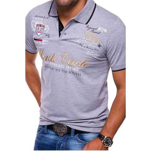 Men's Polo Style Print Shirt Short Sleeve Cotton Casual Solid Colors Anti-Shrink Shirts Top Quality