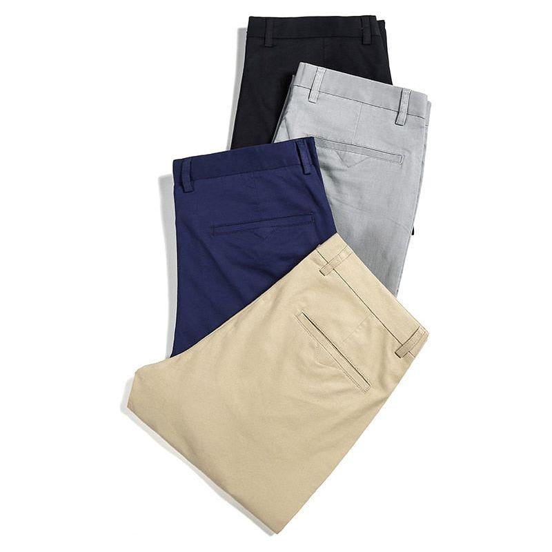 Summer New Men's Thin Cotton Khaki Casual Pants Business Solid Color Stretch Plus Size 40 42 - Frimunt Clothing Co.