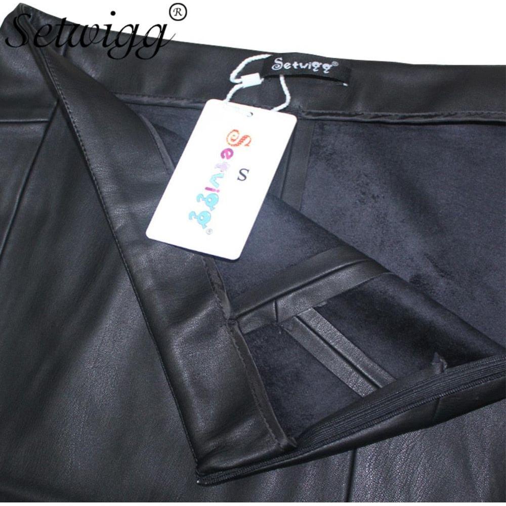 SETWIGG Women's Winter Faux Leather Midi Pencil Skirts High Waist Zipper Back Split Bodycon Below Knee Office Skirt - Frimunt Clothing Co.