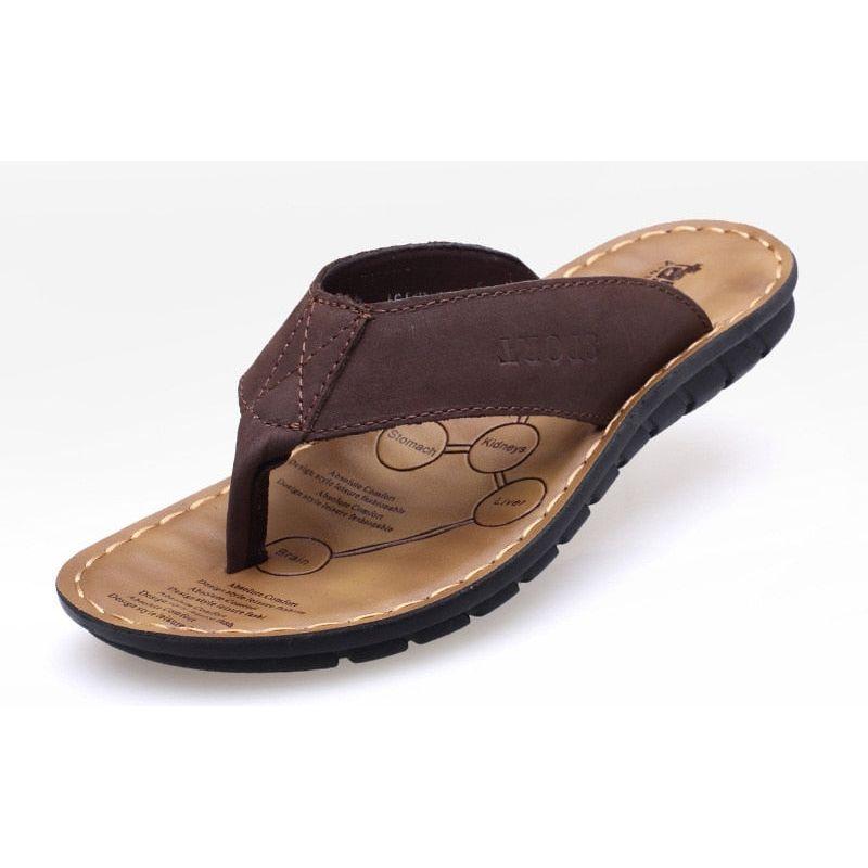 Summer Men's Slippers Genuine Leather Beach Flip Flop Sandals Summer - Frimunt Clothing Co.