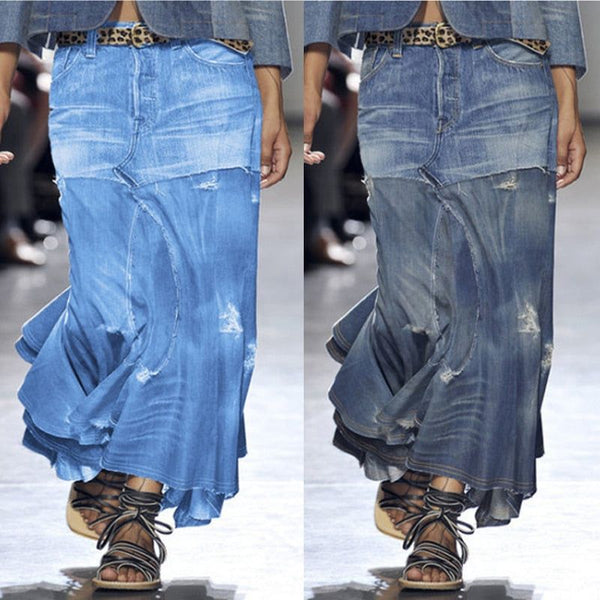 Women's High Waist Denim Skirt Summer Oversize Loose Retro Style - Frimunt Clothing Co.