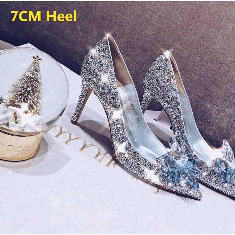 Bridal Crystal Princess Shoes Pointed Toe High Heel White, Silver, Gold, Pink - Frimunt Clothing Co.
