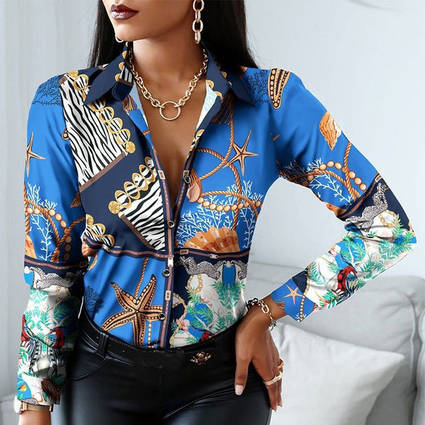 New Long Sleeve Retro Print Button Shirts For Women Multiple Styles And Colors