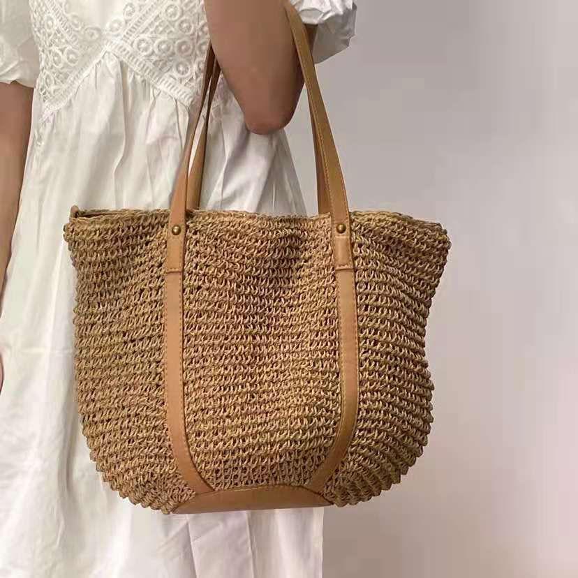 Women's Hand Woven Hand-Stitched Straw Big Tote Shopper Bag Summer Beach - Frimunt Clothing Co.