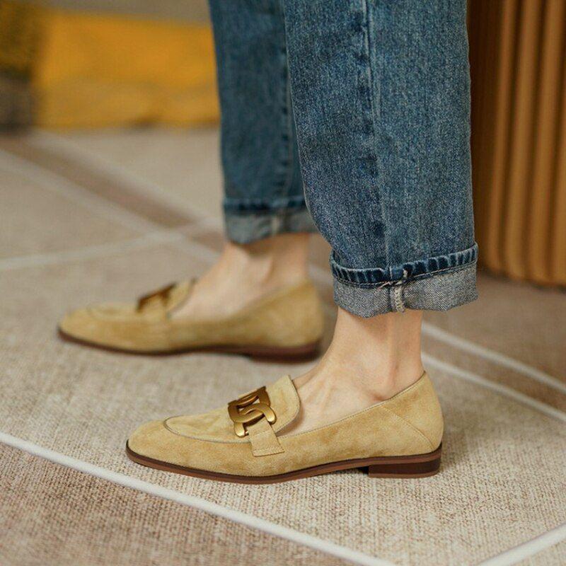 New Spring/Autumn Fashion Camel Buckle Casual Suede Women British Style Loafers - Frimunt Clothing Co.