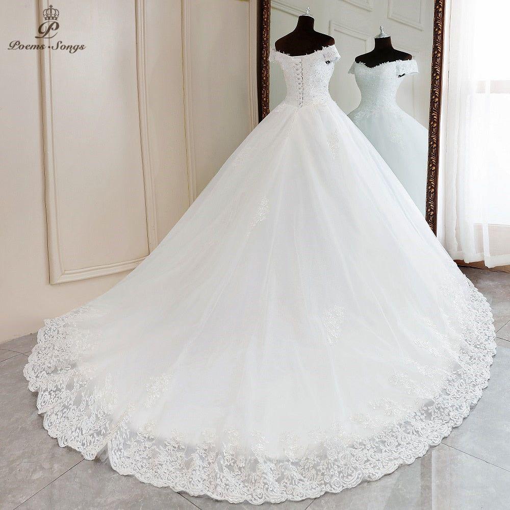 Amelia Sexy Boat Neck Style Short Sleeves Wedding Ball Gown - Frimunt Clothing Co.