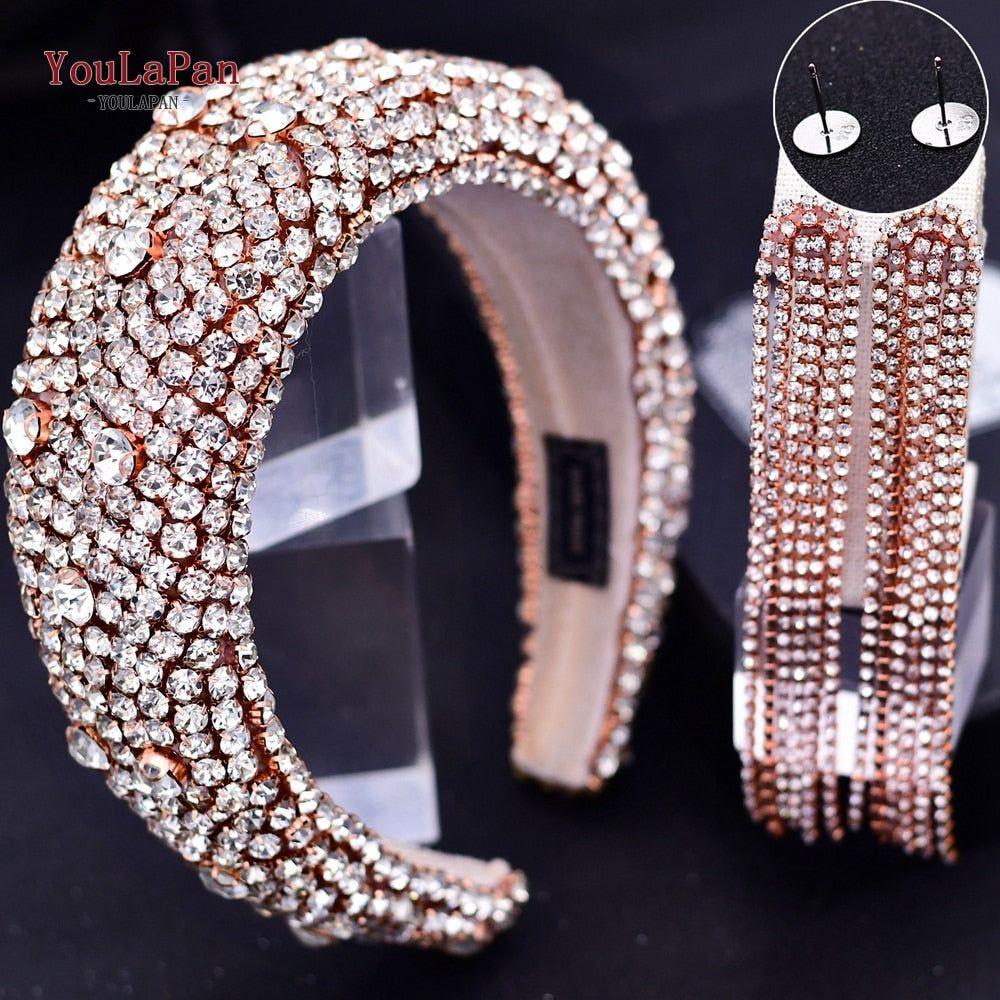 Padded Rhinestone Bridal Full Crystal Tiara Headband - Frimunt Clothing Co.