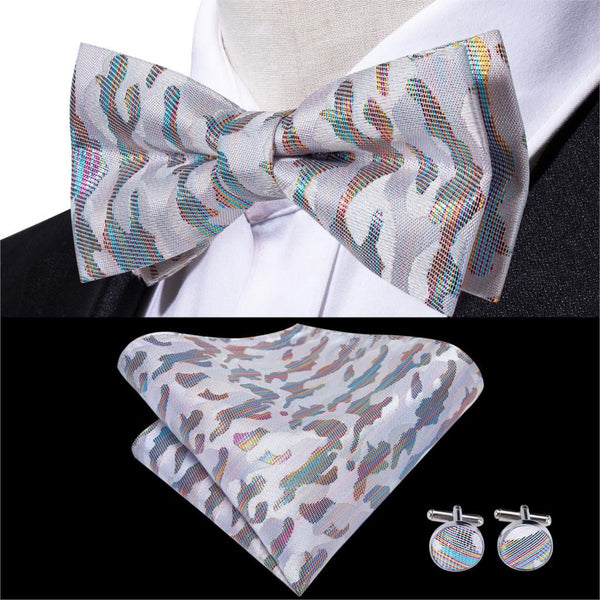 Hi-Tie Classic Black Bow Ties for Men 100% Silk Butterfly Pre-Tied Bow Tie Pocket Square Handkerchief
