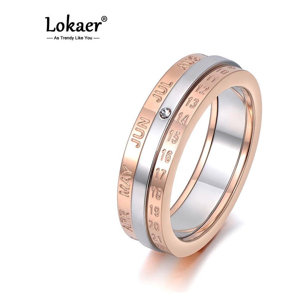 Fashion Rotatable Ring Rose Gold Color Monthly Calendar Jewelry With Single Cystal Stainless Steel Ring For Women R18133 - Frimunt Clothing Co.