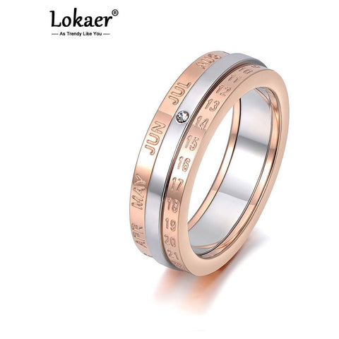 Fashion Rotatable Ring Rose Gold Color Monthly Calendar Jewelry With Single Cystal Stainless Steel Ring For Women R18133