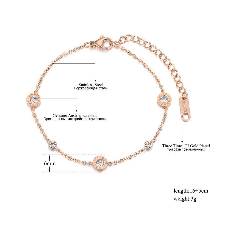 Fashion Austrian Crystal Round Roman Numerals Stainless Steel Bracelet Rose Gold, Gold, Silver Colors - Frimunt Clothing Co.