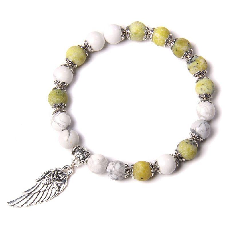 Handmade Silver Color Angel Wing charm Bracelet With Natural Stones Beads - Frimunt Clothing Co.