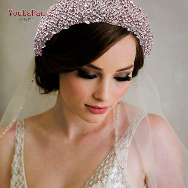 Padded Rhinestone Bridal Full Crystal Tiara Headband - Frimunt Clothing Co.