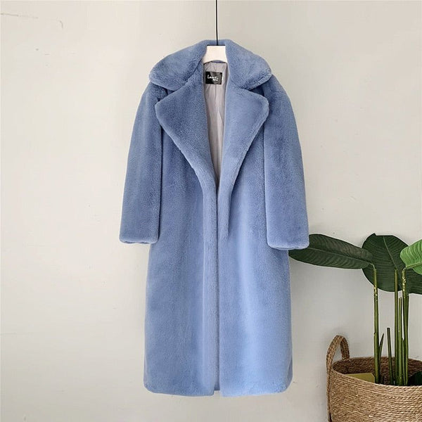 2023 New Women Winter Warm Faux Fur Coat Thick Women Long Coat Turn Down Collar - Frimunt Clothing Co.