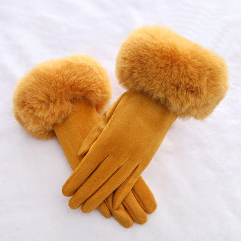 Fashion Women Winter Warm Suede Leather Touch Screen Glove Female Faux Rabit Fur Embroidery Plus velvet thick driving gloves H92 - Frimunt Clothing Co.