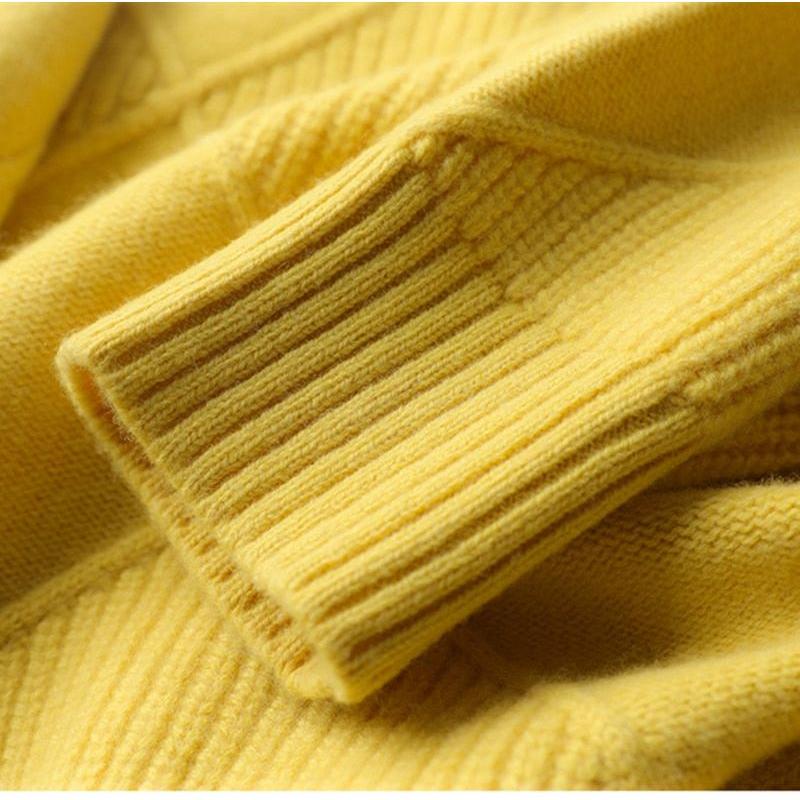 Women's Turtleneck Sweater 100% Wool Knit Pullover Large Sizes Black Beige Auburn Yellow - Frimunt Clothing Co.