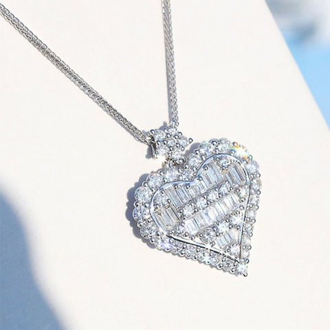 Dazzling Cubic Zirconia Heart Pendant Women Necklace Love Gifts For Her Elegant Jewelry