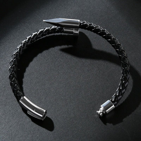 Fashion Braided Genuine Leather Nail Bracelet for Men Modern Jewelry Design Stainless Steel Buckle - Frimunt Clothing Co.
