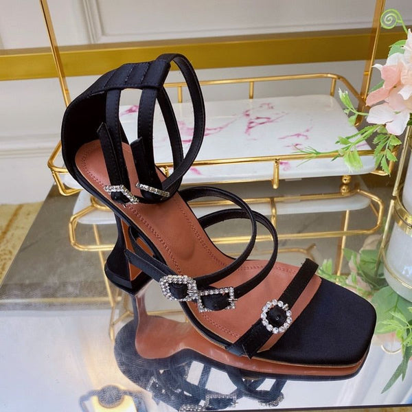 Women's Designer Inspired High Stiletto Heels Strappy Sandals With Rhinestone Crystal Buckles - Frimunt Clothing Co.