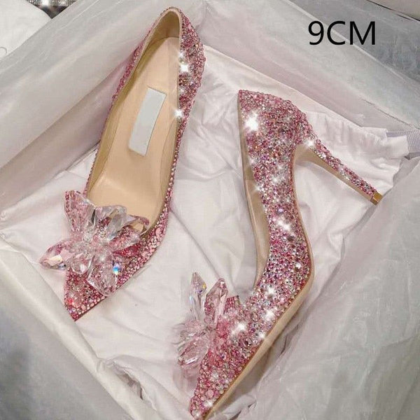 Bridal Crystal Princess Shoes Pointed Toe High Heel White, Silver, Gold, Pink - Frimunt Clothing Co.