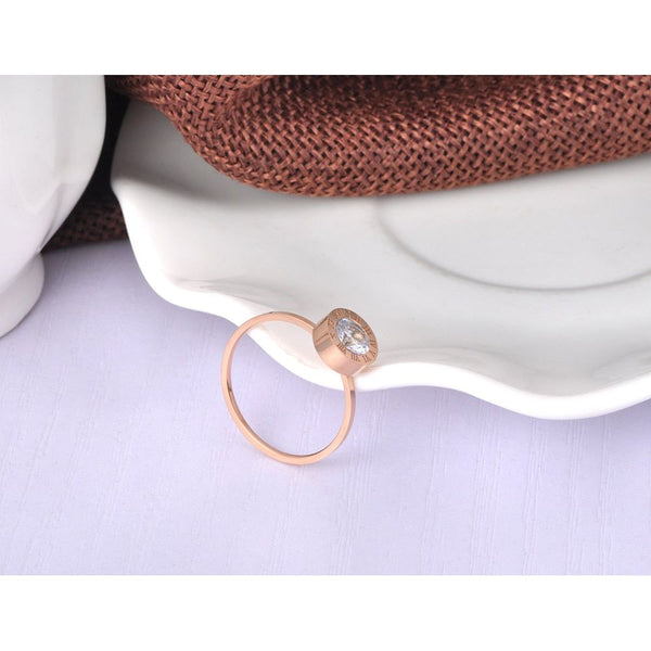 Fashion Austrian Crystal Round Roman Numerals Stainless Steel Ring Rose Gold, Gold, Silver Colors