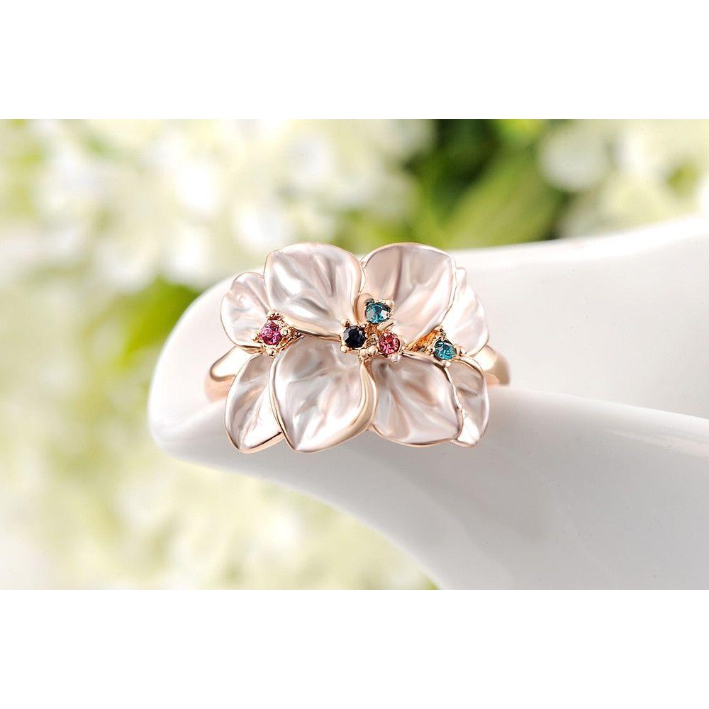 Trendy Colorful Rhinestone Flower Ring White Glaze Jewelry For Women L2010228290 - Frimunt Clothing Co.
