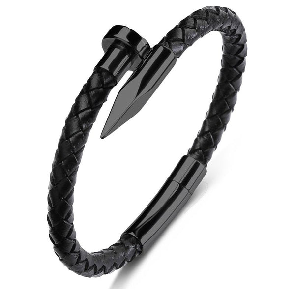 Fashion Braided Genuine Leather Nail Bracelet for Men Modern Jewelry Design Stainless Steel Buckle - Frimunt Clothing Co.