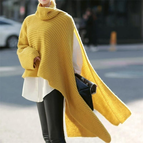 Women's Asymmetric Sweater For Women Turtleneck Long Sleeve Side Split Knitwear - Frimunt Clothing Co.