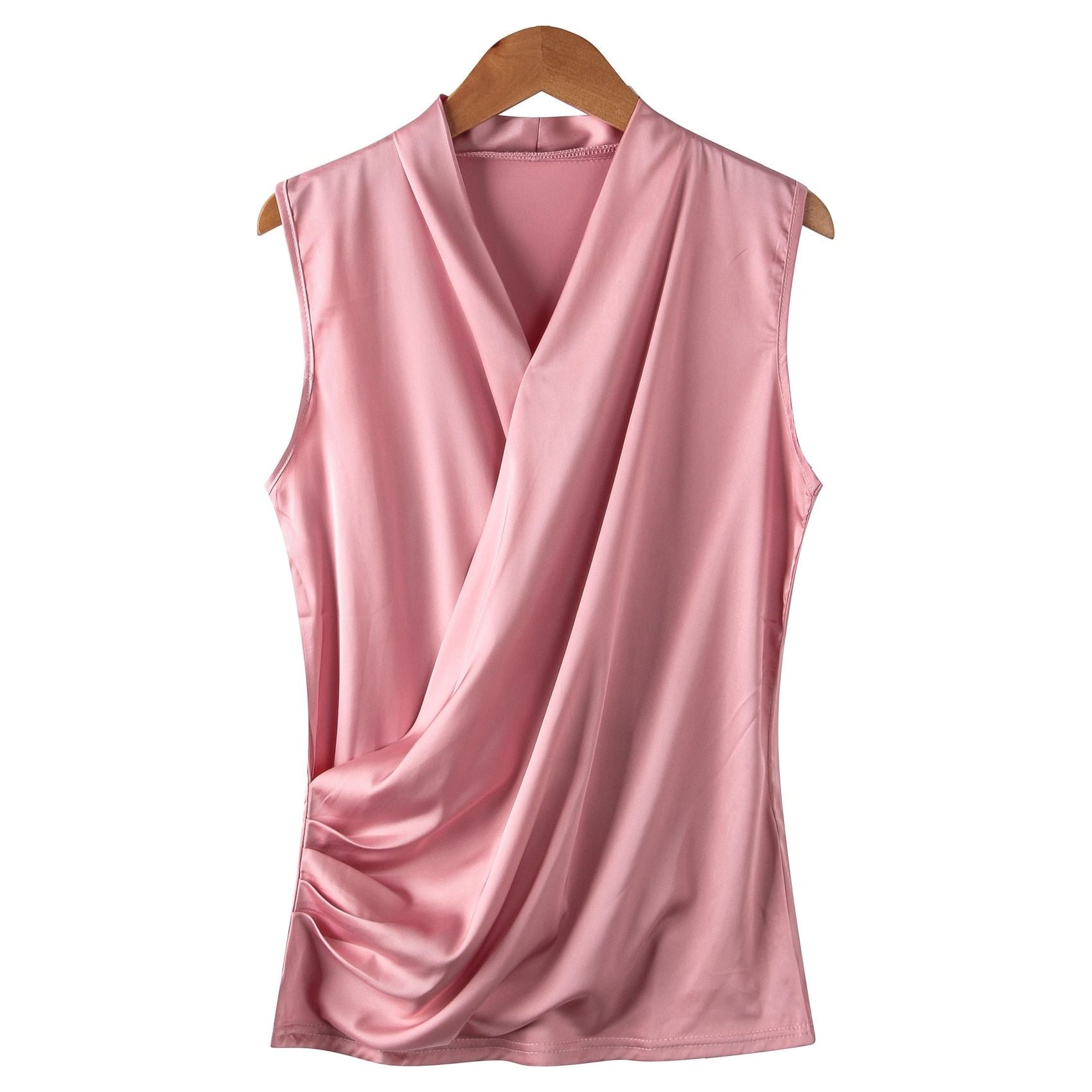 Women's Smooth Satin Sleeveless V-neck Top Slim Fit - Frimunt Clothing Co.