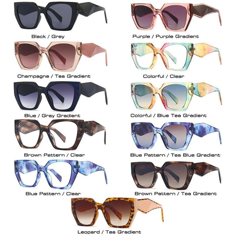 Women's Retro Polygon Cat Eye Colorful Sunglasses Clear Gradient Shades UV400 - Frimunt Clothing Co.