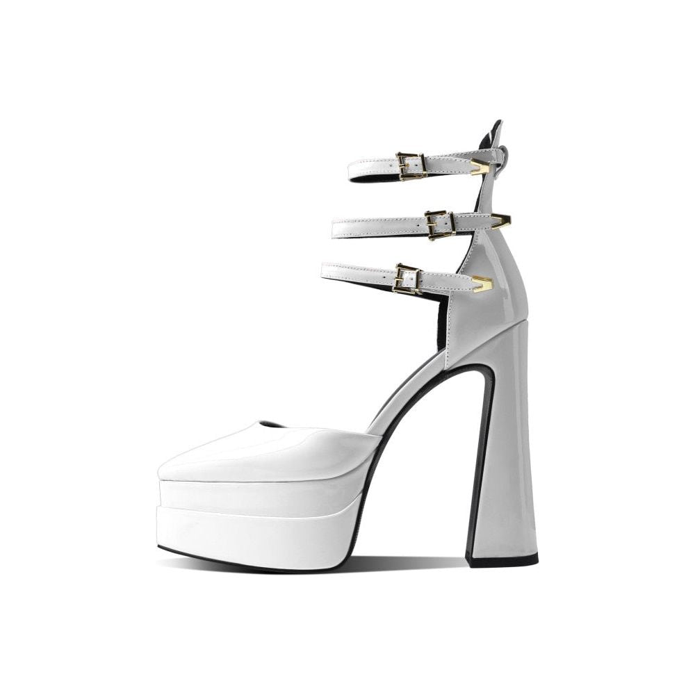 New Patent Leather Three Buckle Straps Women's Pumps Sexy High Heels Pointy Toe Double Deck Platform - Frimunt Clothing Co.