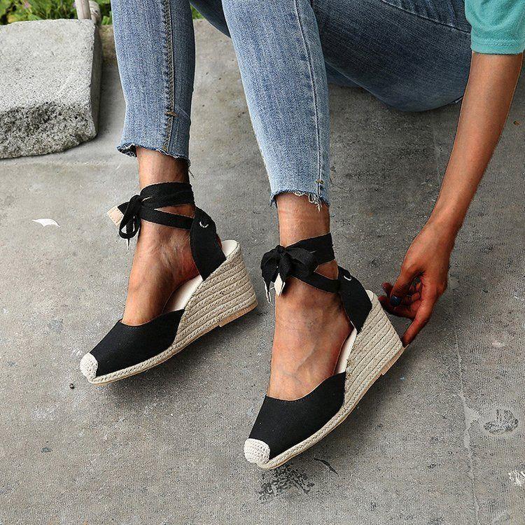 Women's Espadrille Wedge Platform Comfortable Lace Up Summer Shoes - Frimunt Clothing Co.