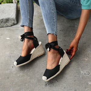 Women's Espadrille Wedge Platform Comfortable Lace Up Summer Shoes