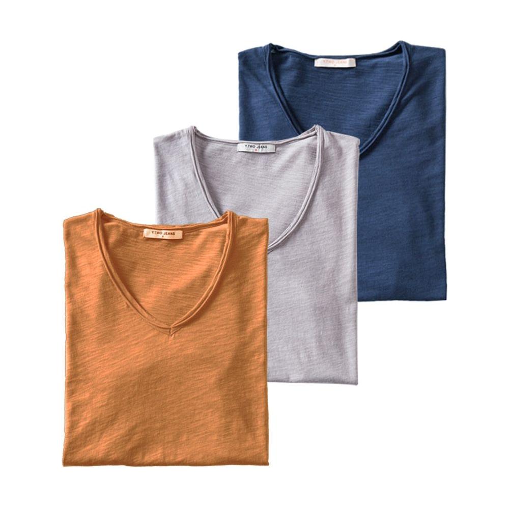 Men's T-Shirts Set 3PCS 100% Cotton Solid Colors Casual V-Neck Short Sleeve Soft Feel High Quality Tees - Frimunt Clothing Co.