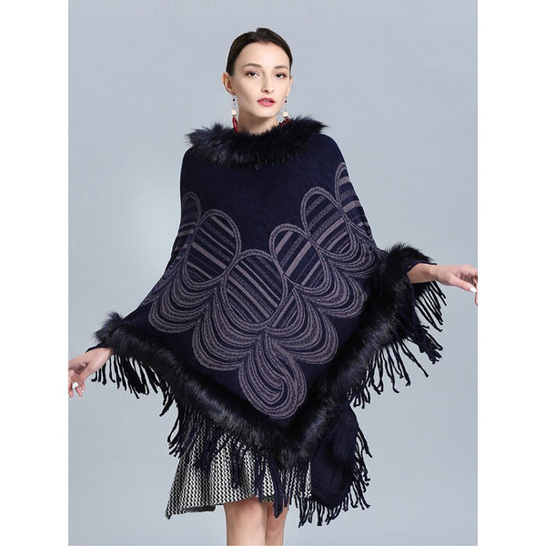 Women's Luxury Knitted Cape Cashmere Loose Long Sleeve Fringed - Frimunt Clothing Co.