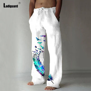 Men's Beachwear Linen Pants Drawstring Trouser Plus Sizes Assorted Colors & Prints