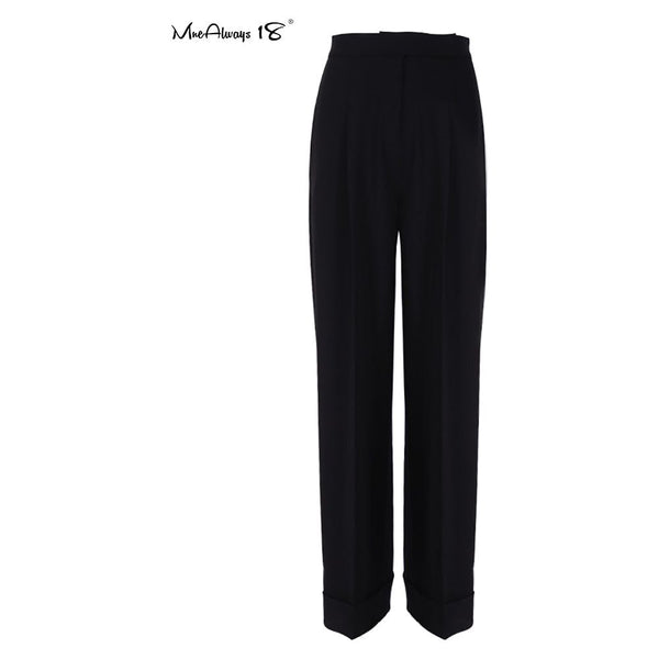 Spring Summer Black Women's Trousers High Waist Pleated Pants Pockets Wide Leg Pants Solid Colors - Frimunt Clothing Co.