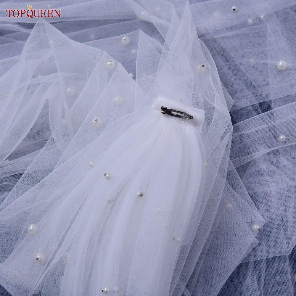 Bridal Wings With Pearls 2 Pieces Beaded Shoulder Veil Cathedral Drop Wedding Long Shawl - Frimunt Clothing Co.