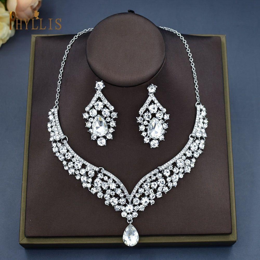 Bridal Crown Earrings Necklace Set Premium Headwear Rhinestone Headpiece Jewelry - Frimunt Clothing Co.