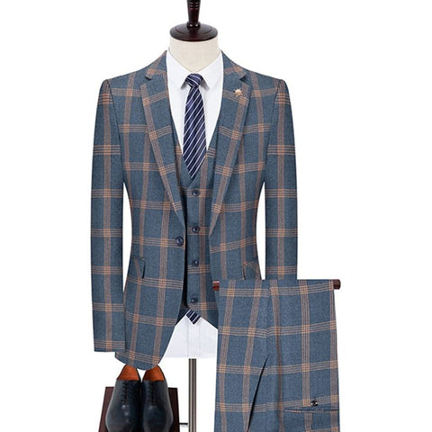 Blazer+Pants+Vest 3 Pieces Men's Business Casual Fashion Plaid Suit - Frimunt Clothing Co.