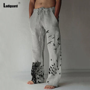 Men's Beachwear New Design Linen Pants Casual Drawstring Trouser Plus Sizes Assorted Prints - Frimunt Clothing Co.