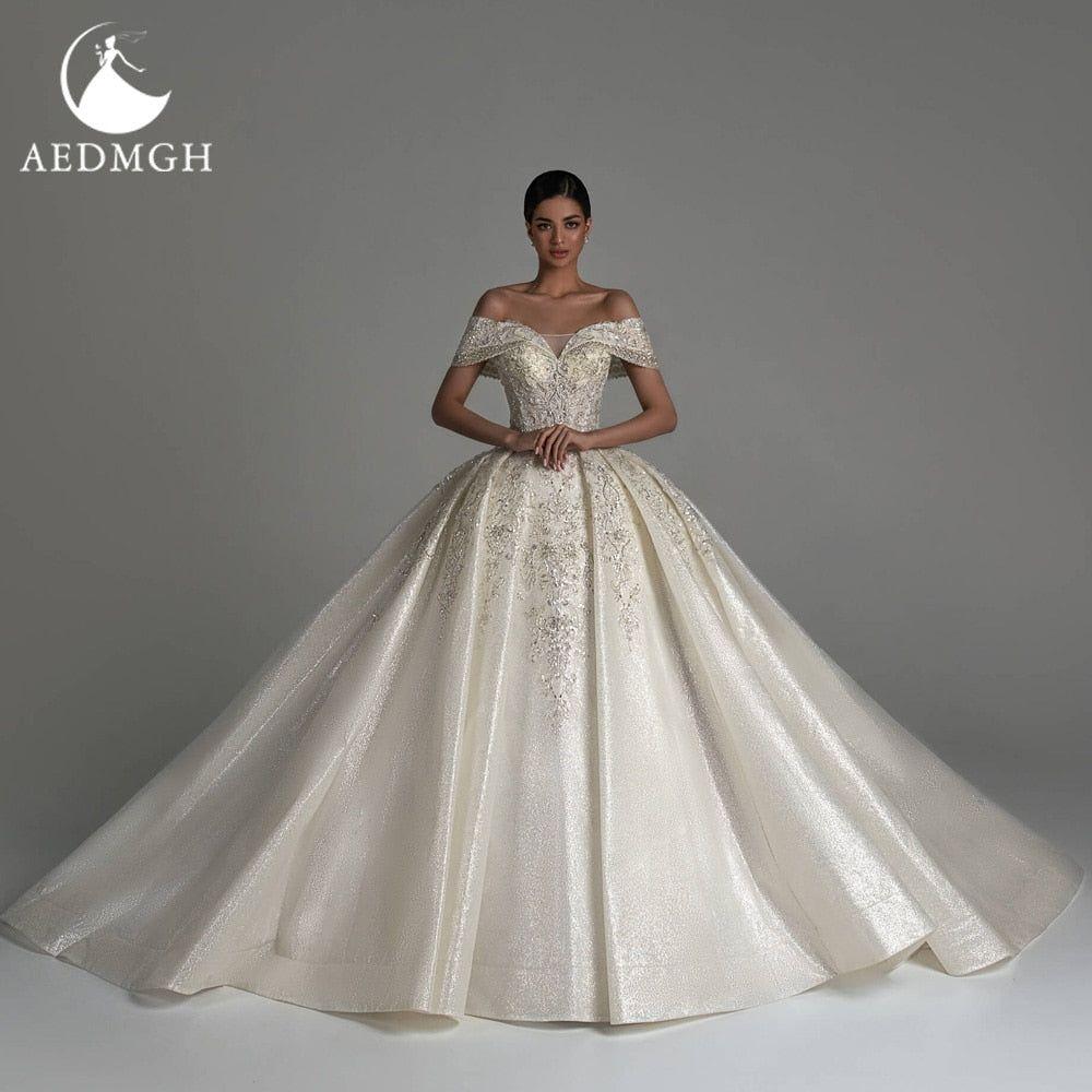 Sophie Luxury Princess Wedding Dress 2022 Sweetheart Off The Shoulder Shiny Lace Beaded Ball Gown Bride Dress - Frimunt Clothing Co.