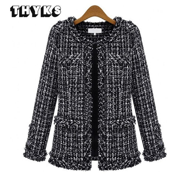 Women's Plaid Tweed Blazer Cropped Jacket Classic Elegant Fashion  Plus Size 4XL - Frimunt Clothing Co.