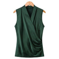 Women's Smooth Satin Sleeveless V-neck Top Slim Fit - Frimunt Clothing Co.