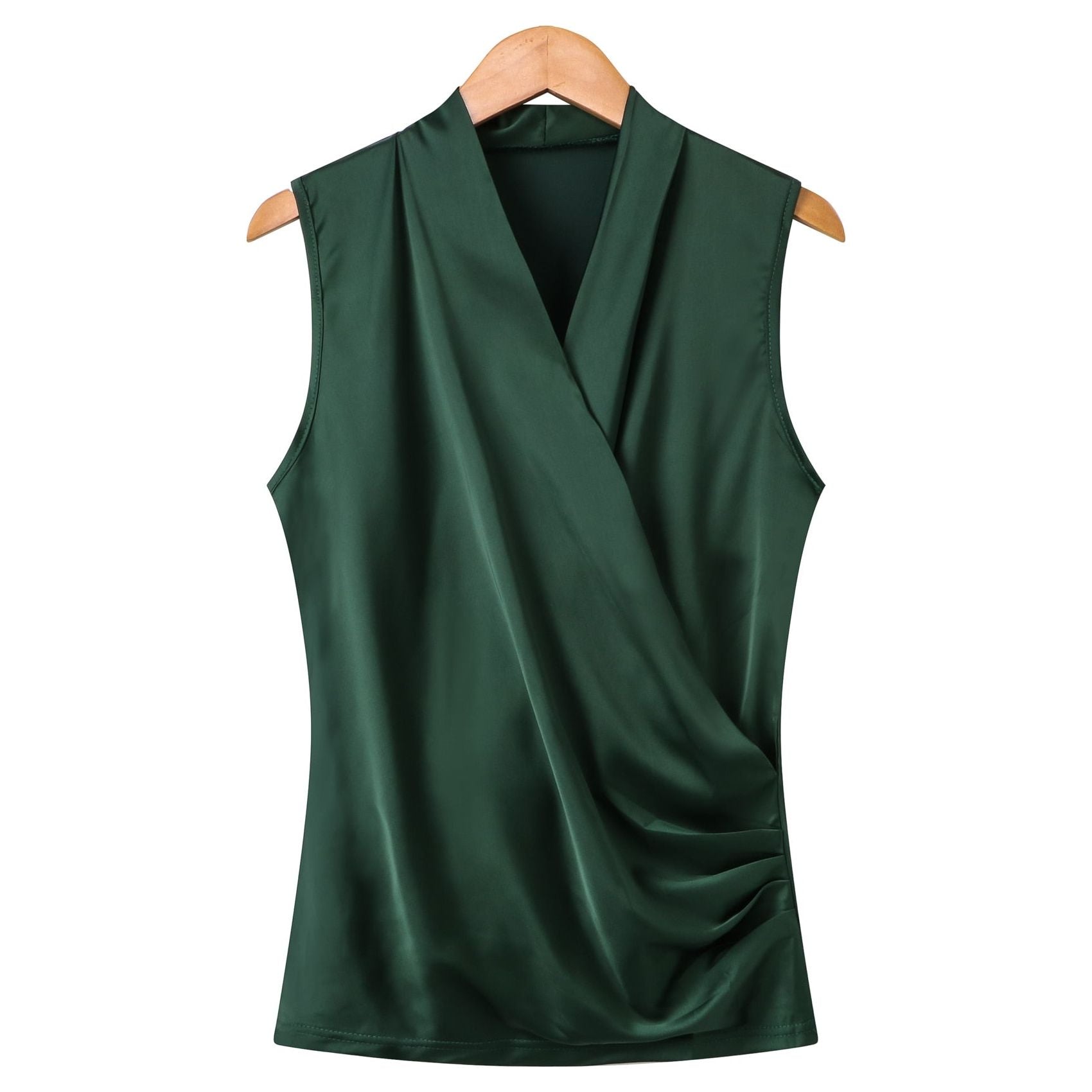 Women's Smooth Satin Sleeveless V-neck Top Slim Fit - Frimunt Clothing Co.