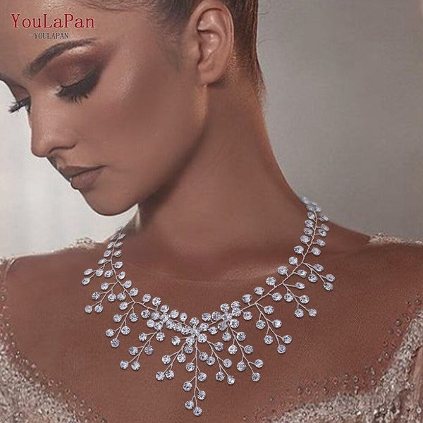 Shiny Crystal Cascade Bridal Necklace Luxury Rhinestones Bridal Jewelry - Frimunt Clothing Co.