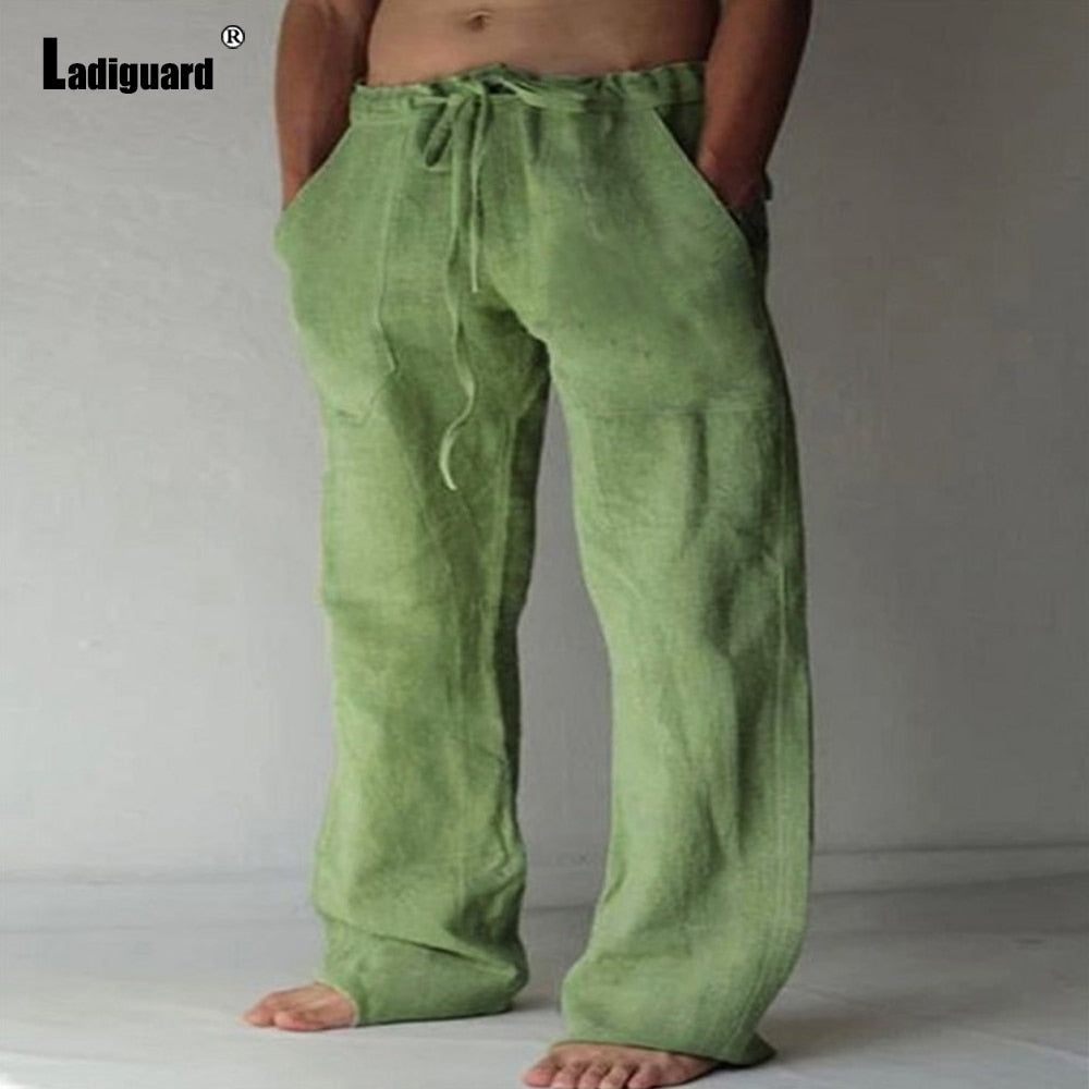 Men's Beachwear New Design Linen Pants Casual Drawstring Trouser Plus Sizes Solid Colors