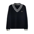 European Style Spring Autumn Women Bee Embroidery Sweater Elegant V-neck Knitted Loose Striped Long Sleeve Pullover - Frimunt Clothing Co.