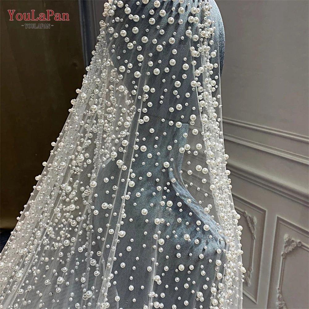 Luxury Pearl Beaded Bridal Veil 3M Cathedral Length Veils - Frimunt Clothing Co.